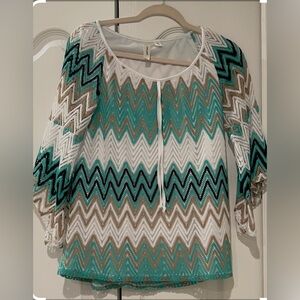 Tacera Chevron Crochet 3/4 Sleeve Tunic Size PS